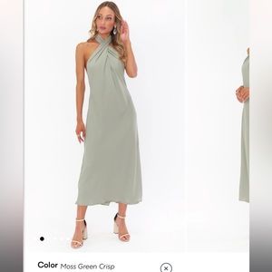 Show me your mumu Jasmine Halter Midi Dress- Crisp Moss Green